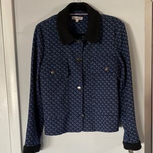 Nanette Lepore Navy Patterned Jean Jacket with Black Collar